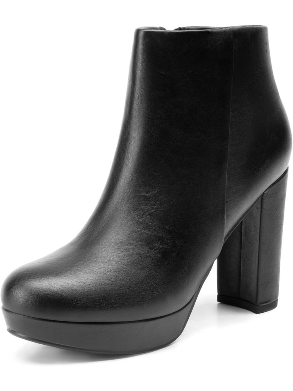 Women's Black Stomp High Heel Classic Round Toe Inside Zipper Ankle Booties